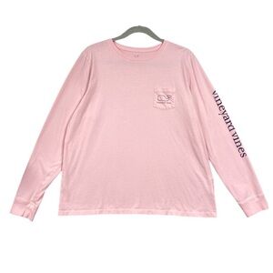 Vineyard Vines Vintage Whale Long-Sleeve Pocket Tee Size XL Pink Flamingo